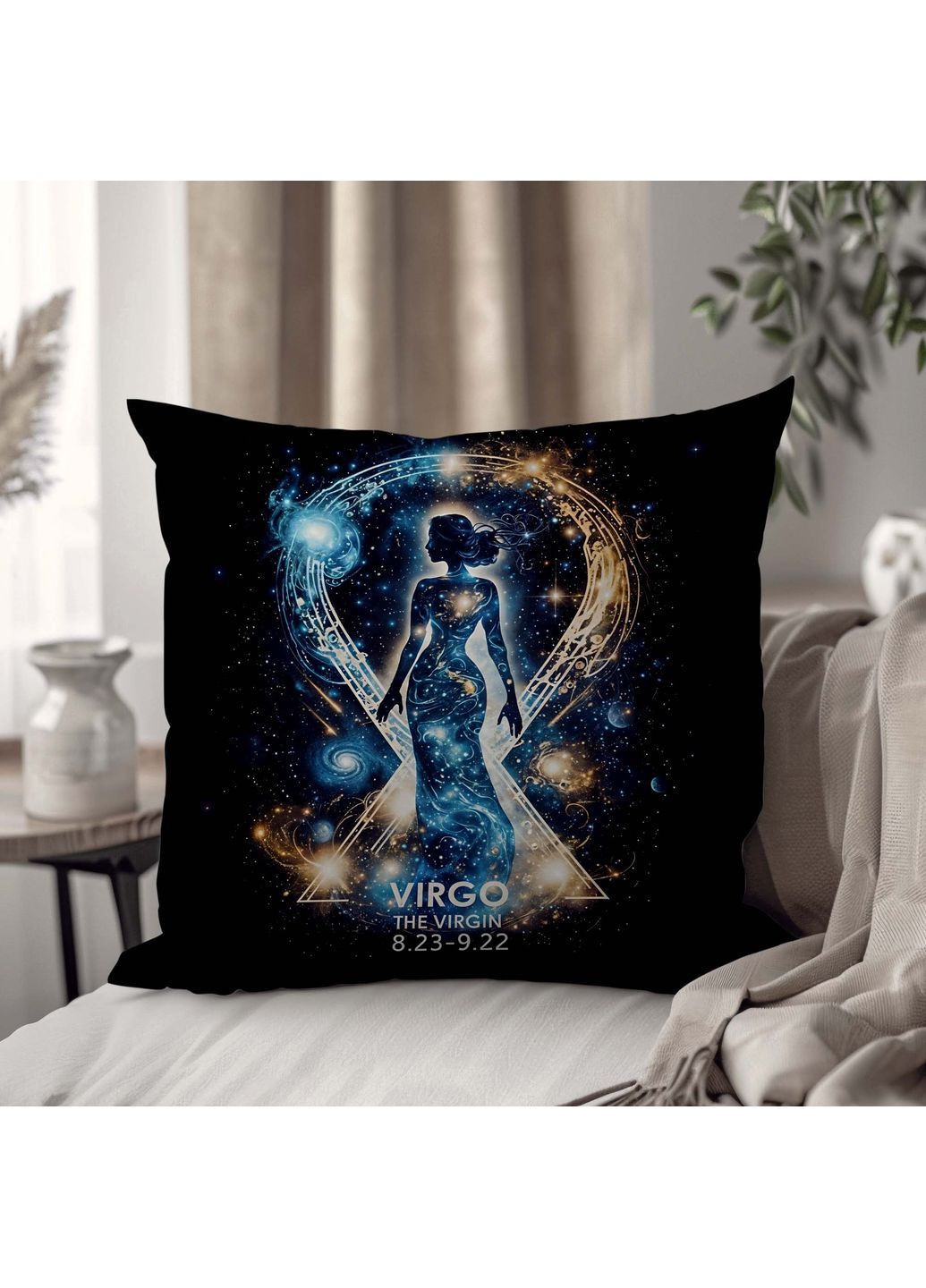 Декоративна подушка "Знак зодіаку Діва" із космічним фоном 45×45 см 1320145UA WONKEY (361968058)