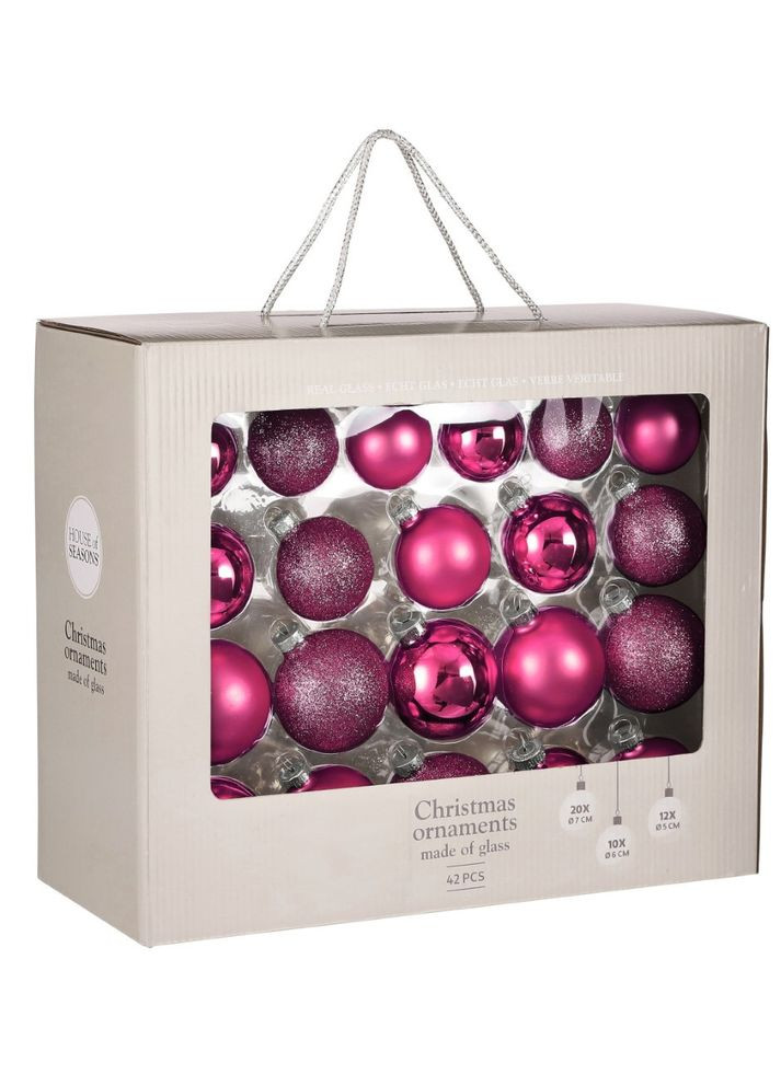 Ялинкові скляні кульки комплект 42шт, Ø 7/6/5 см, фуксія House Of Seasons (366082188)