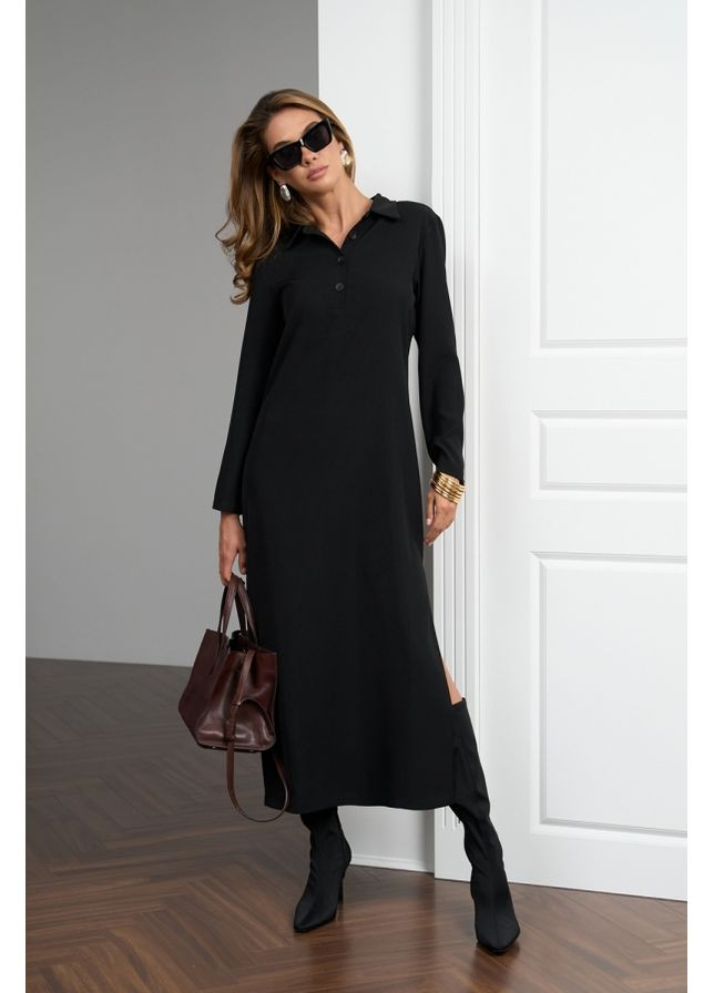 Черное повседневный стильное лаконичное платье-поло (3077) Triko Bakh