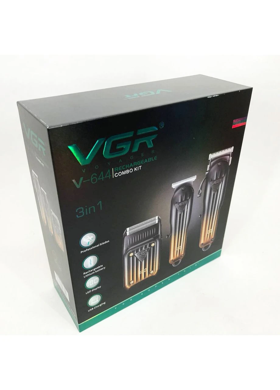 Комплект 3 в 1 V-644 аккумуляторная машинка для стрижки, триммер и электробритва шейвер VGR (392393282)
