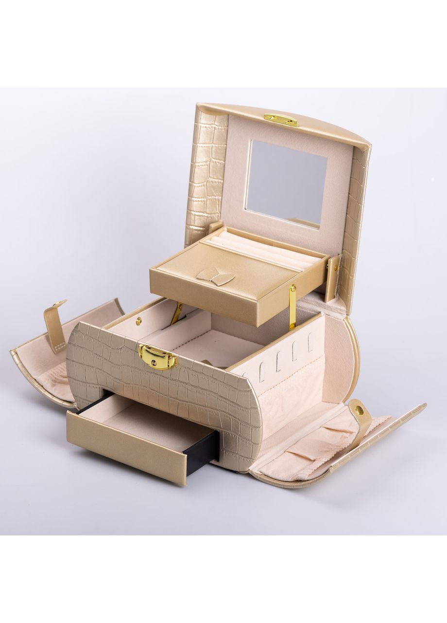 Скринька для прикрас з еко-шкіри, 3 яруси із замком, 24×17×18 см органайзер для ювелірних виробів Yiwu (360454768)