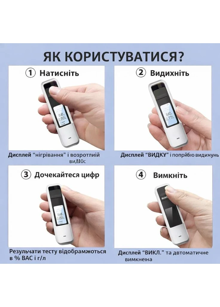Карманный алкотестер компактный цифровой алкотестер для быстрой проверки уровня алкоголя, с LCD-дисплеем Susisun (388552549)