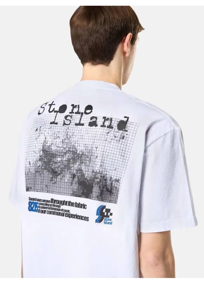 Черная мужская футболка с передним и задним принтом в стиле stone island No Brand Футболка