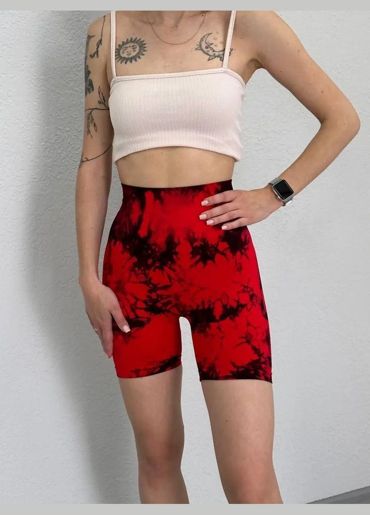 Велосипедки-шорти жіночі з пуш-ап TieDye 19064 XL червоні Fashion (336873767)