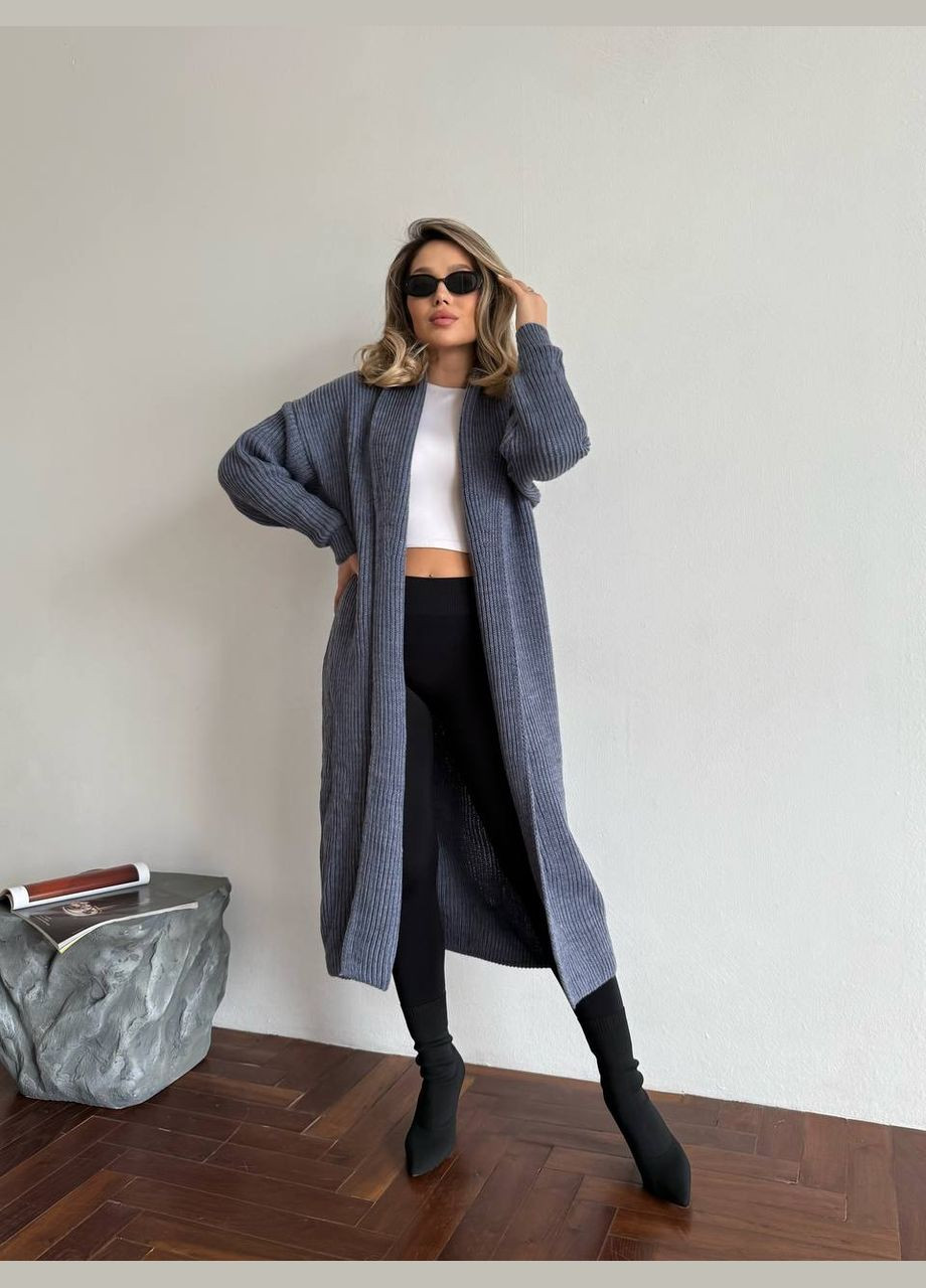 Жіночий довгий кардиган графiтового кольору 32881 Fashion (360506868)