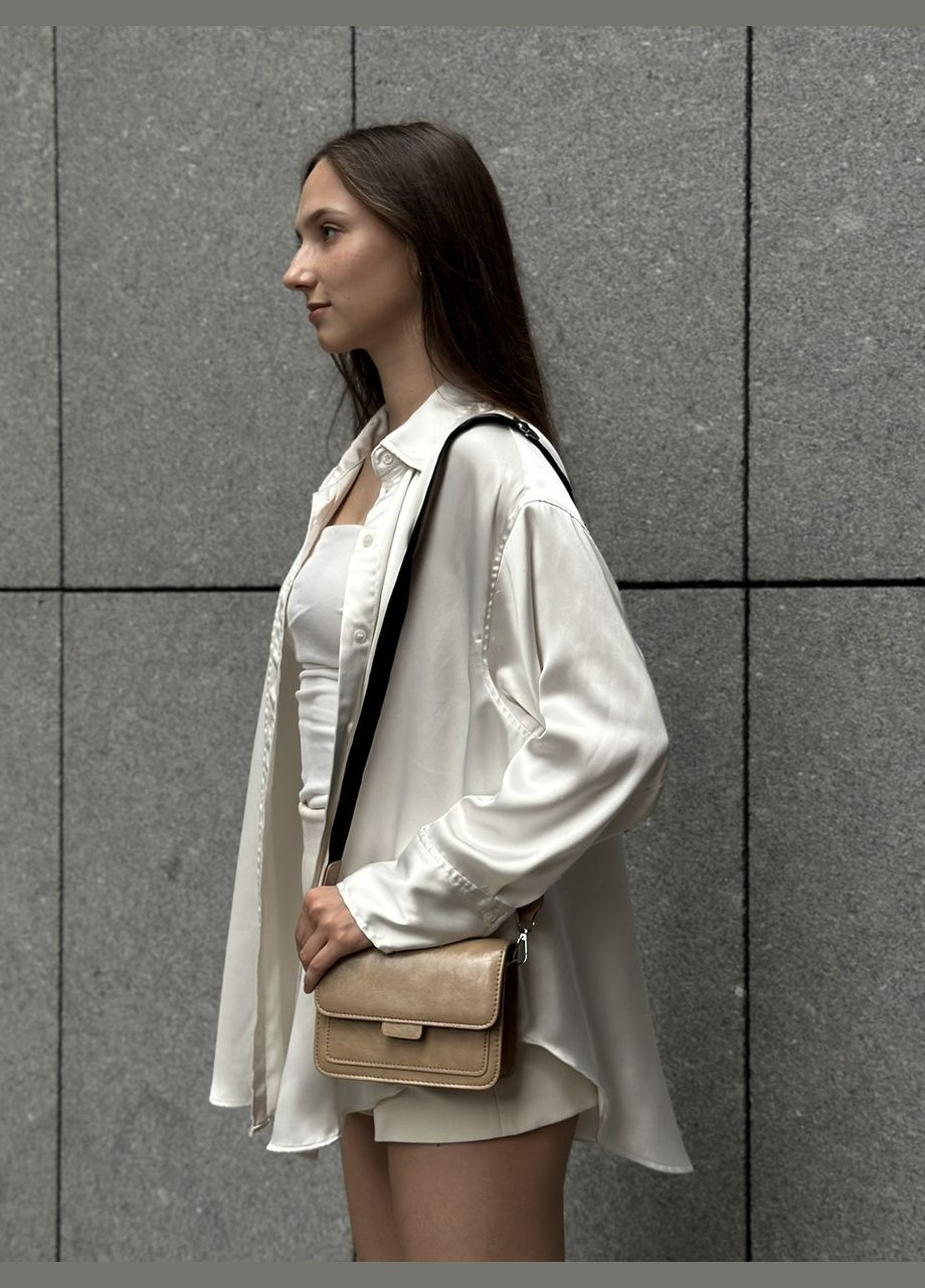 Жіноча бежева класична сумка 6006 крос-боді через плече на тонкому ремінці No Brand (299279285)