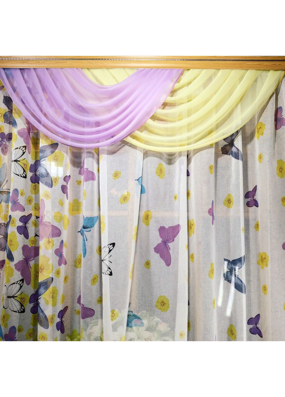 Готовая короткая занавеска Трина бабочка сиреневая левая No Brand (372133999)