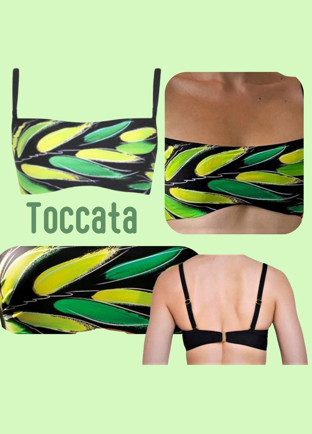 Черный купальник бандо naomi (bsmg\030) черно-зеленый Toccata