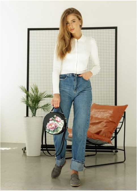 Жіноча сумка кросбоді через плече з екошкіри Чорна з принтом Flower (9770201020) Sambag (360965664)