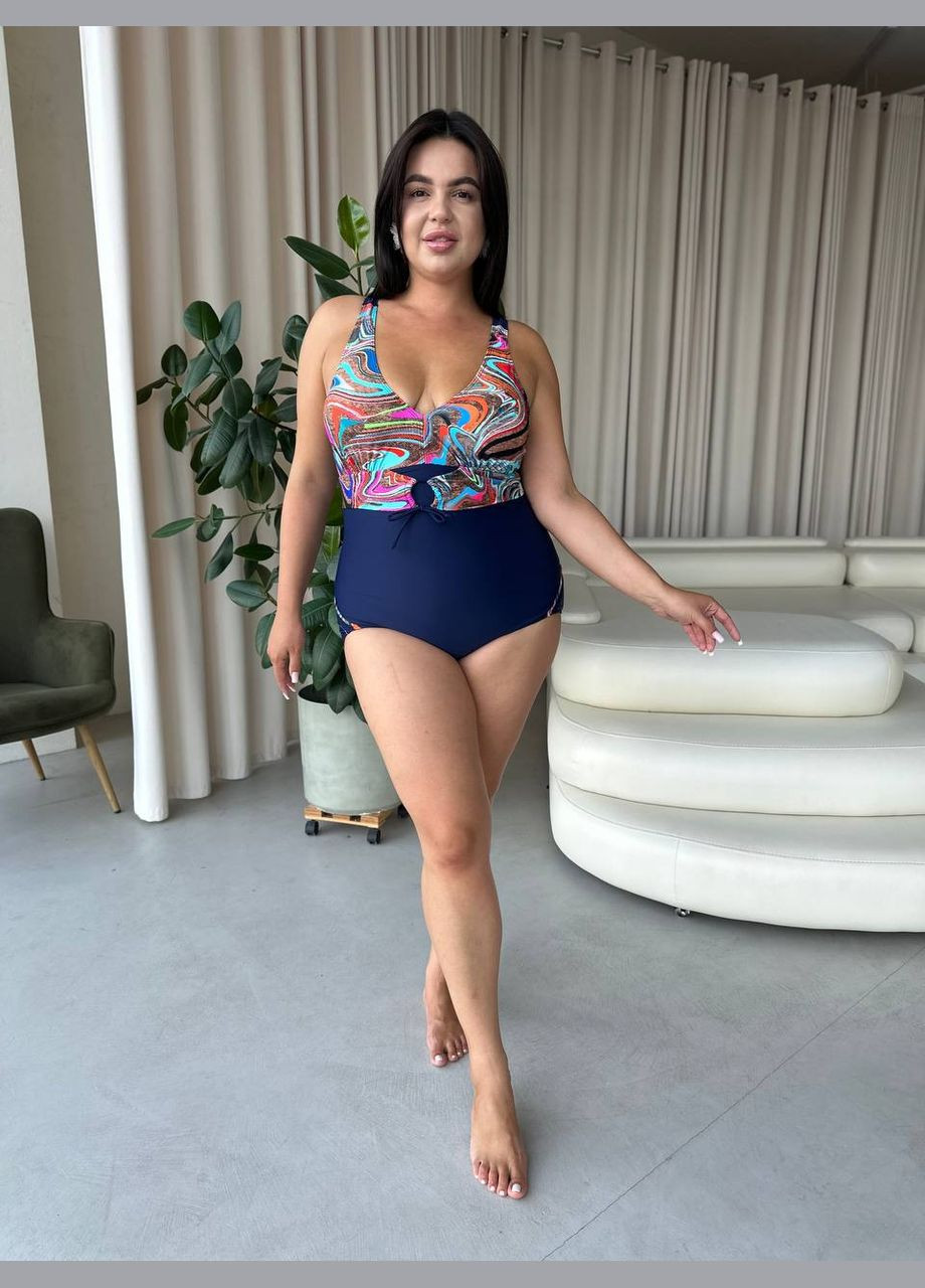 Синий летний купальник слитный слитный No Brand