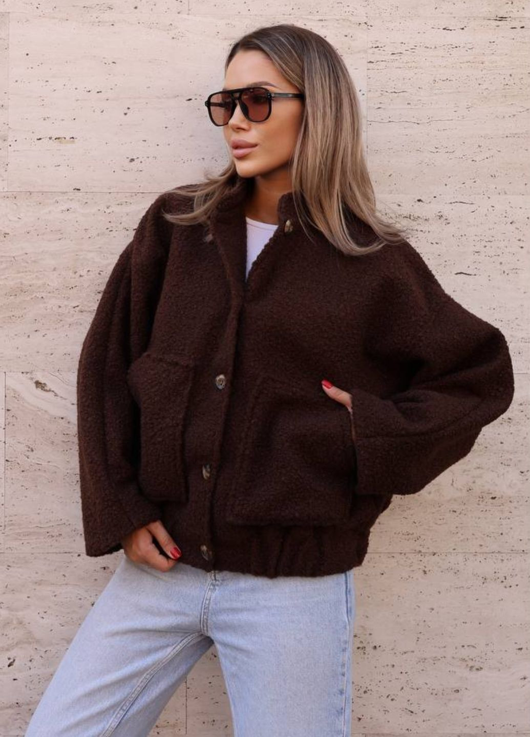 Изысканный повседневный демисезонный бомбер букле Allthings на пуговицах (370678755)