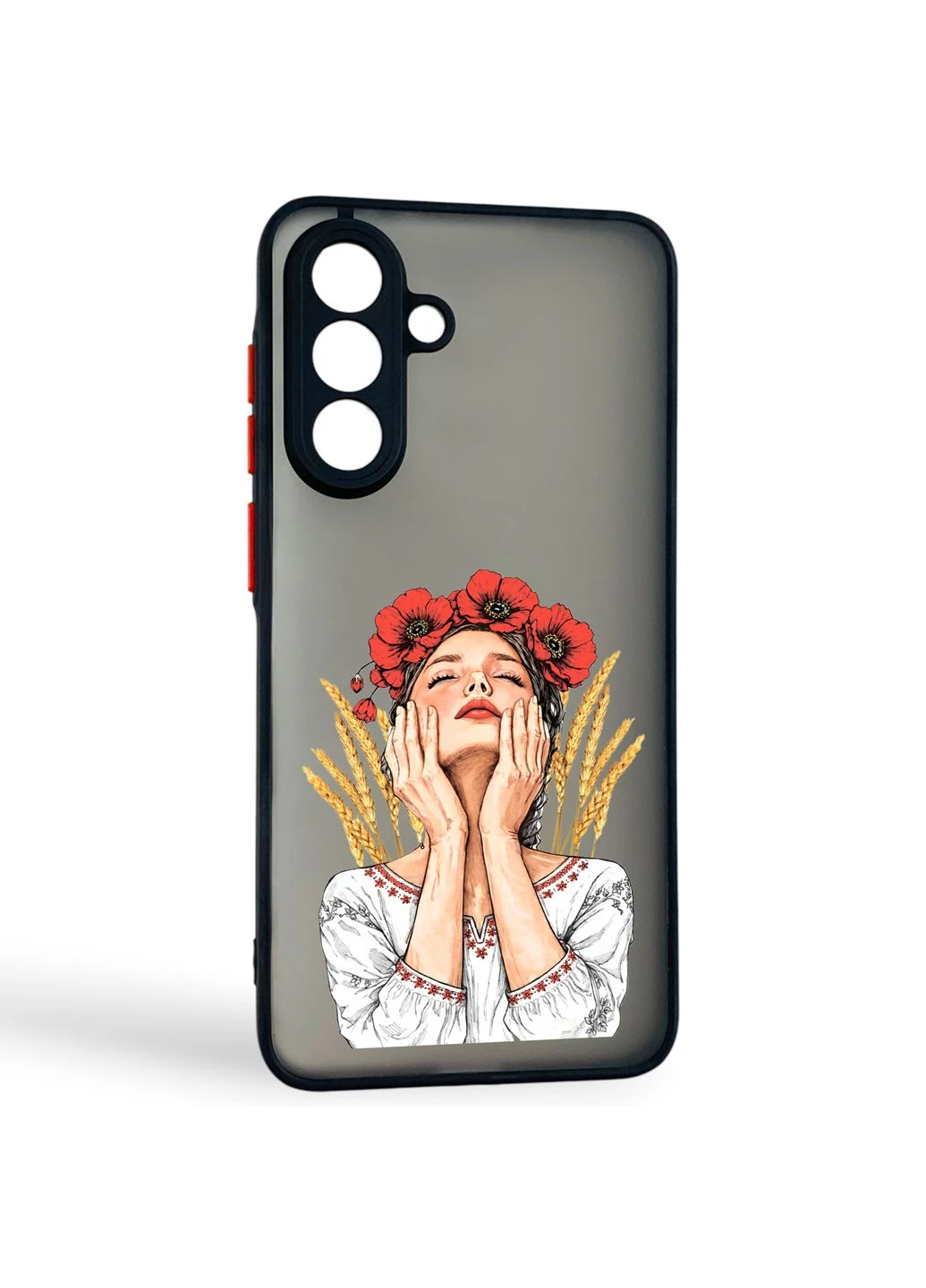 Чохол для телефона Galaxy A36 5G (SM-A366U) с 3D принтом дівчина маки колоски із захистом камери чорний Samsung (399771159)