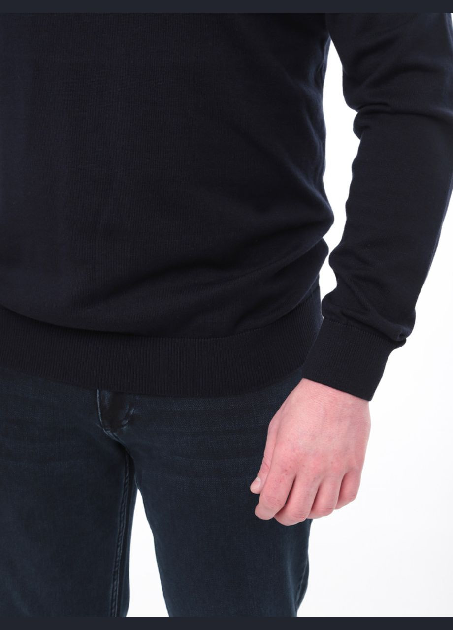 Темно-синій зимовий светр чоловічий темно-синій тонкий комір мис пуловер MarcoStar Приталена