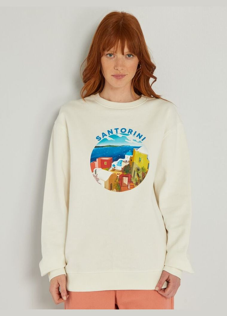 Молочний світшот фліс,молочний з принтом, Kiabi (289354570)