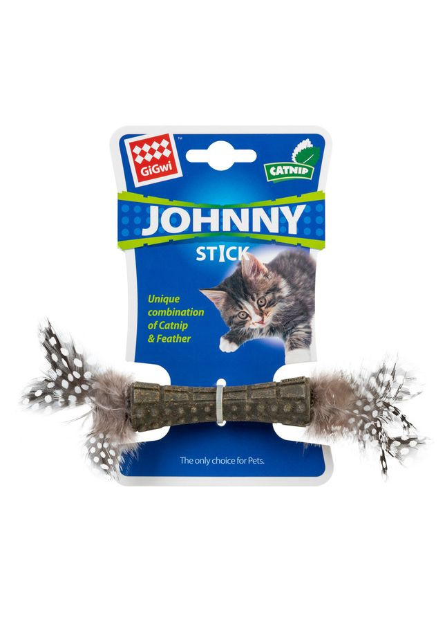 Іграшка для котів Спресована котяча м'ята з пір'ям GiGwi Johnny stick, перо, котяча м'ята, 8 см WAUDOG (362585172)