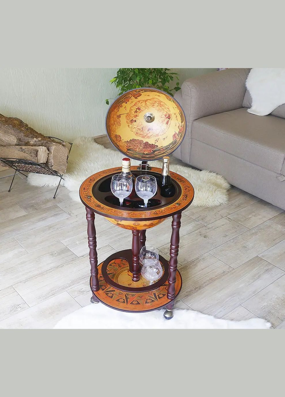 Глобус-бар на колесах для напоїв карта світу подарунок чоловікові на річницю | Діаметр сфери 33 см Handmade 33001R (346085164)