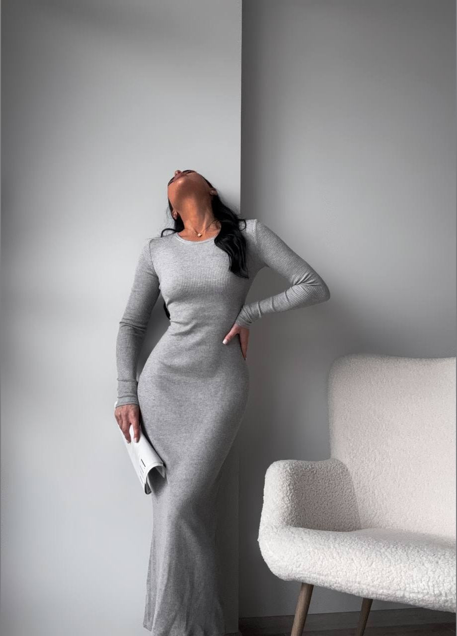 Сіра повсякденний сукня облягаюча з відкритою спиною No Brand однотонна