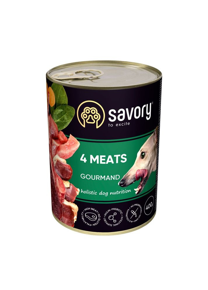 Корм вологий Dog Gourmand 4 meats паштет для дорослих собак усіх порід з чотирма видами м’яса 400 г Savory (355256832)