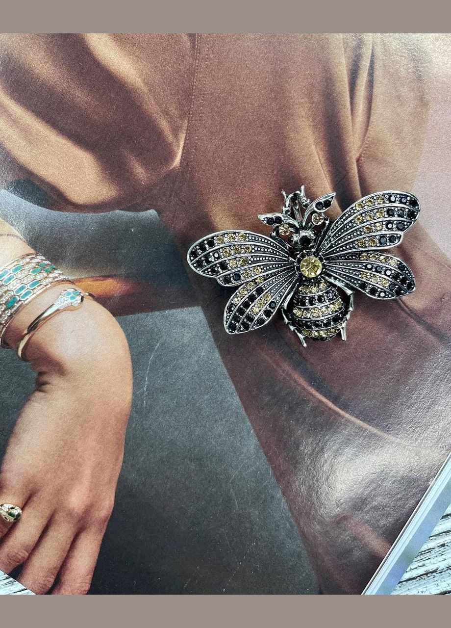 Брошка булавка метелик з золотисто-чорним камінням срібляста Xuping Jewelry (338620127)