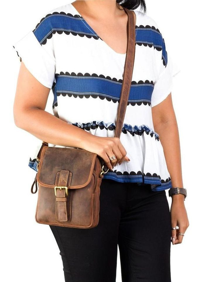 Сумка слінг через плече чоловіча шкіряна для телефону та для документів маленька Коричневий 38815 Visconti (351403569)