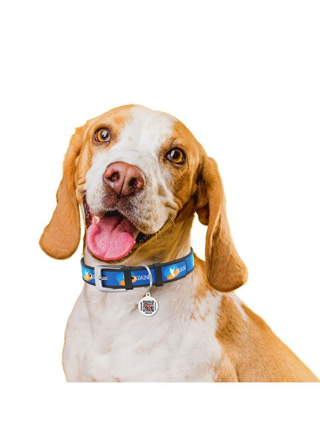 Ошейник для собак кожаный Design с QR паспортом, рисунок "Знамя",, Ш 25 мм, Длин 38-49 см черный WAUDOG (362581720)