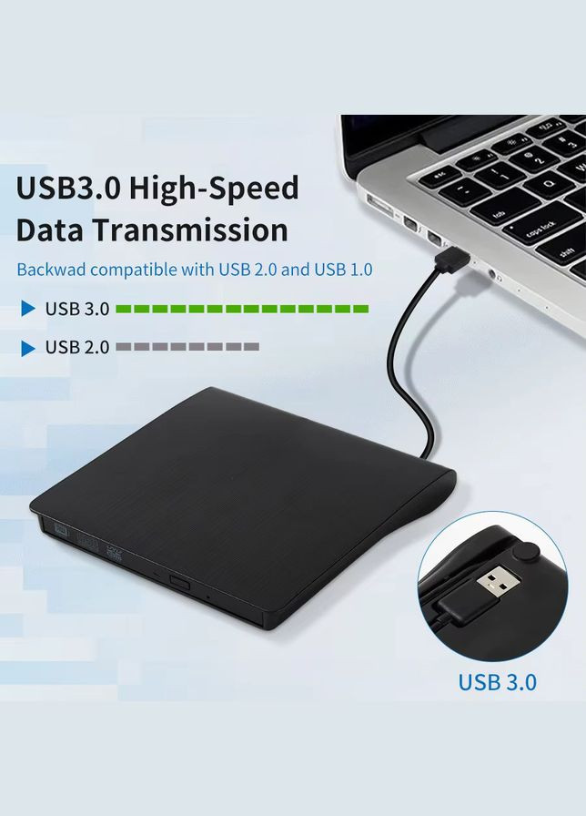Зовнішній DVD-RW Привід AMMTOO USB 3.0 CD-RW портативний дисковод Plug&Play Bd (315695857)