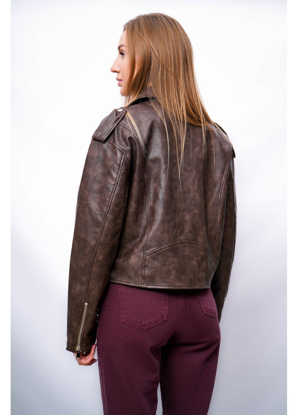 Коричнева куртка-косуха жіноча k-808 коричнева 345880 косуха Fashion