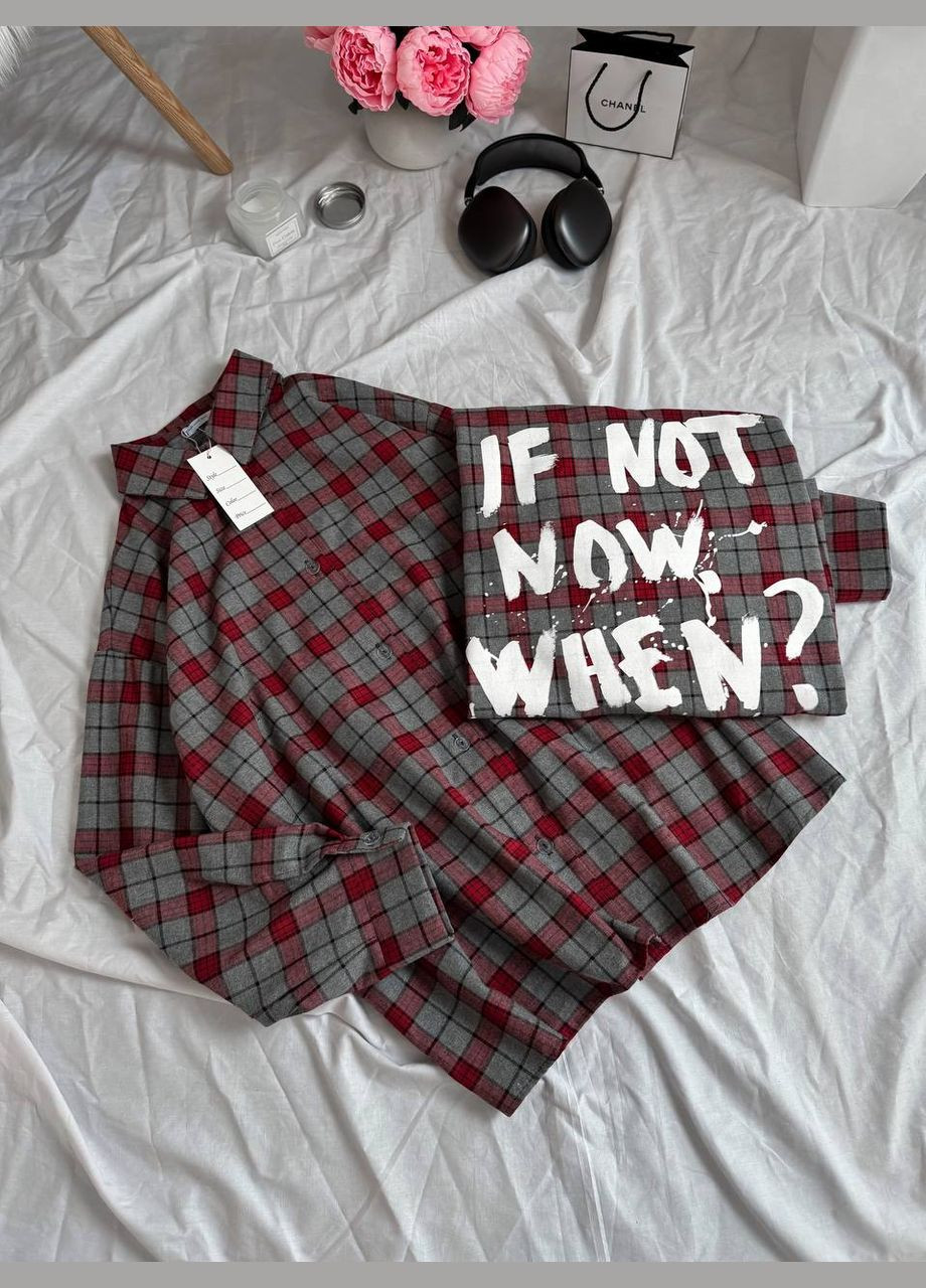 Серо-красная кэжуал рубашка с надписями Adelante