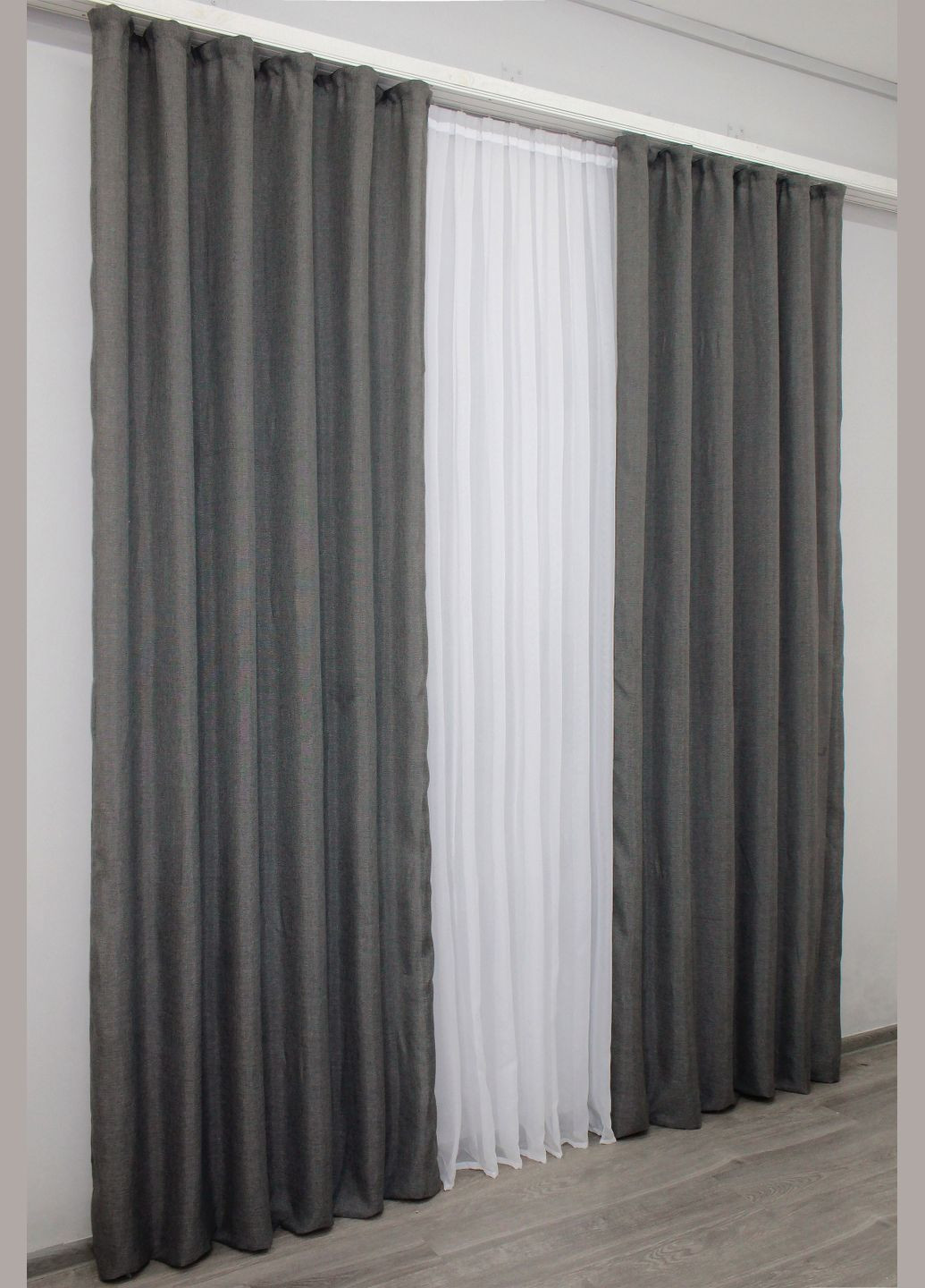 Комплект готових штор Льон Льон Мішковина № 1140ш Графітовий 100х280 см 2 шт (31-457) VR-Textil (298122406)