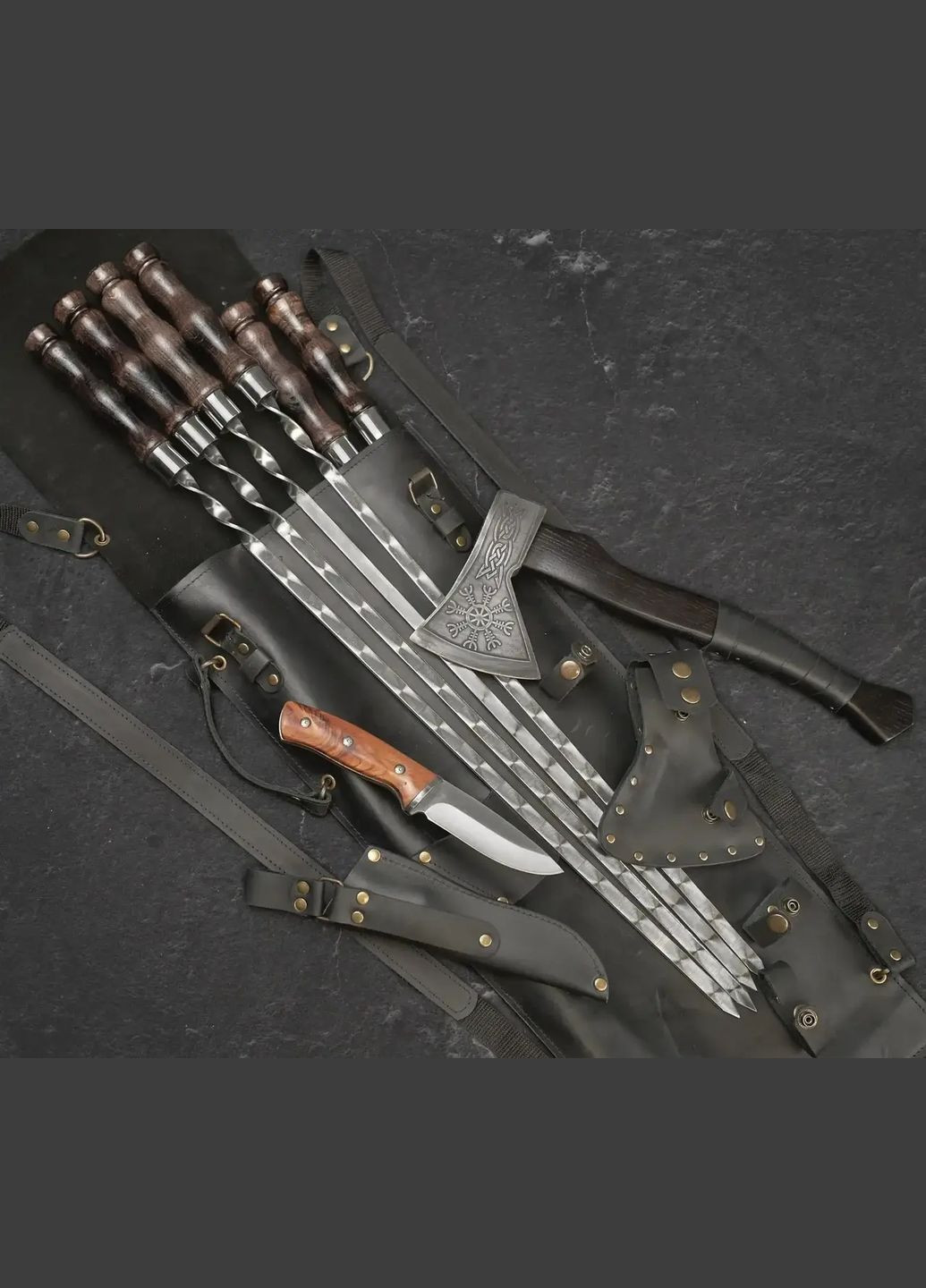 Подарочный набор шампуров в колчане "Вожак" 8 предметов | Нержавеющая сталь Handmade LC-029 (347291582)