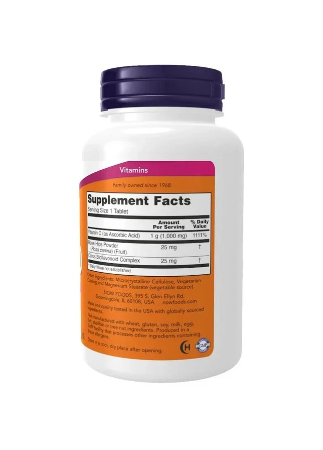 Вітамін С-1000 з шипшиною + біофлавоноїди Vitamin C-1000 100 таблеток Now Foods (361116569)