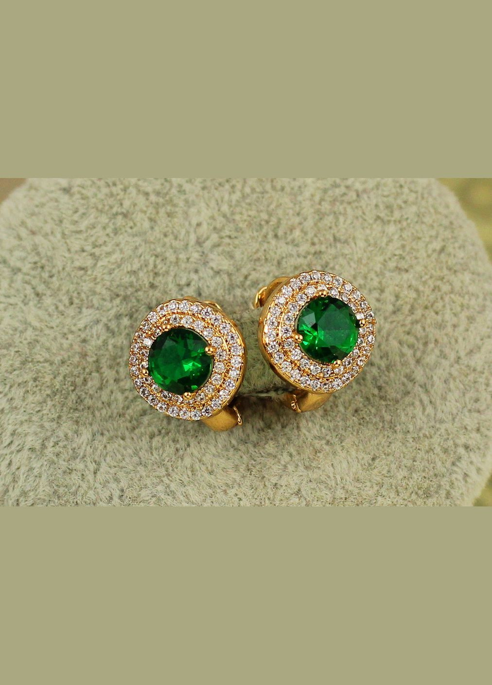 Сережки велика мрія із зеленим каменем 1,3 см золотисті Xuping Jewelry (337714754)
