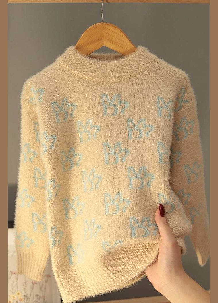 Бежевый зимний свитер детский для девочки бежевого цвета пуловер Let's Shop