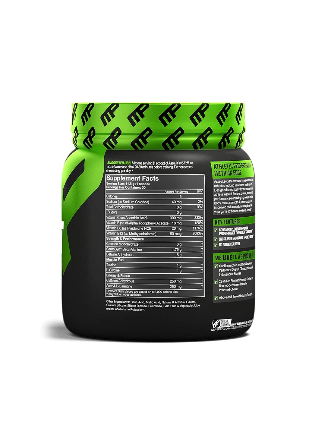 Передтренувальний комплекс Muscle Pharm Assault Sport 345 g NEW (Green Apple) MusclePharm (296470691)