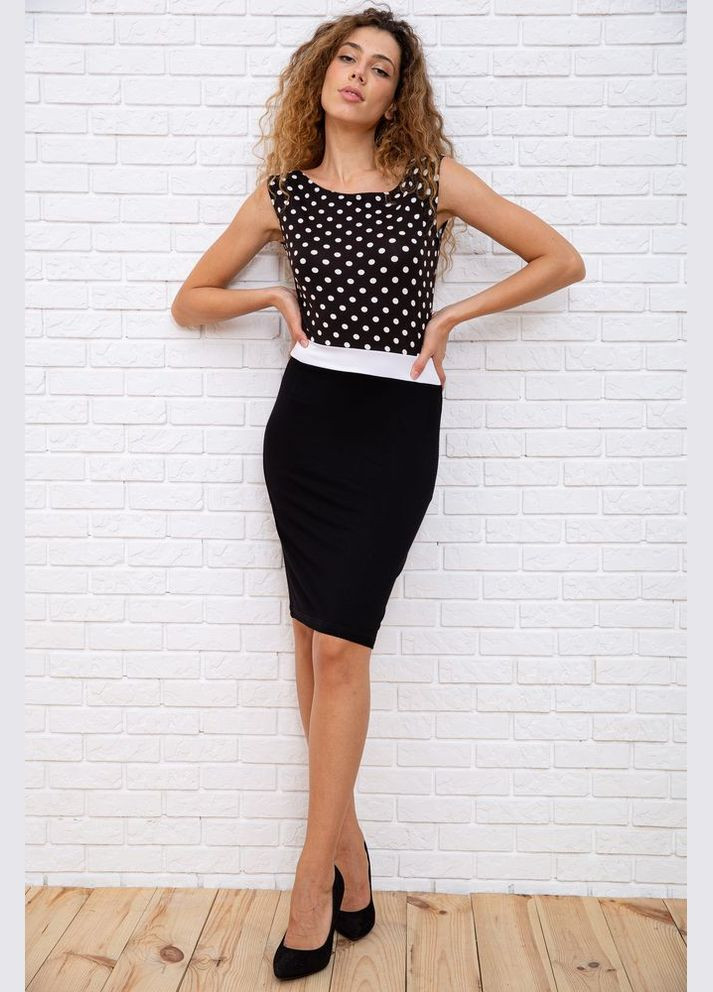 Черное короткое прямое платье, черного цвета в горох, Ager