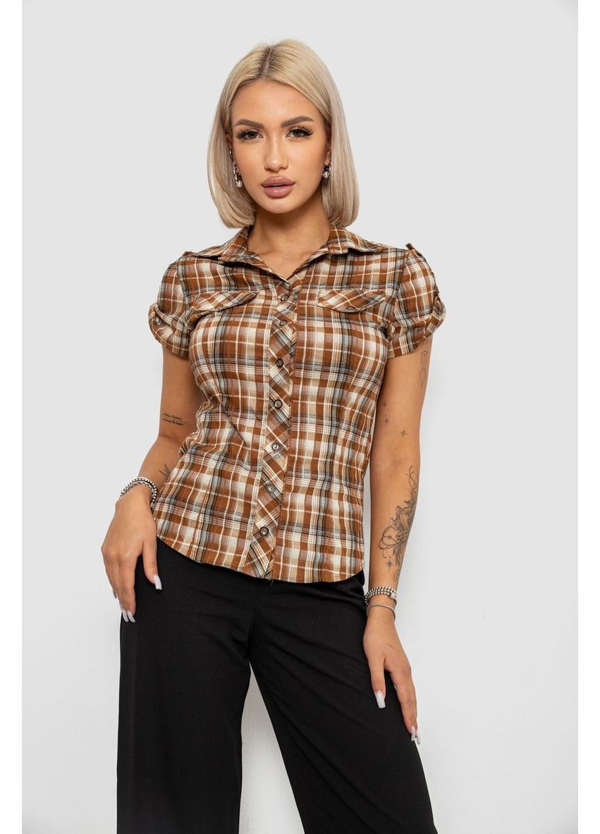 Коричневая рубашка женская в клетку,, 230r065 Ager