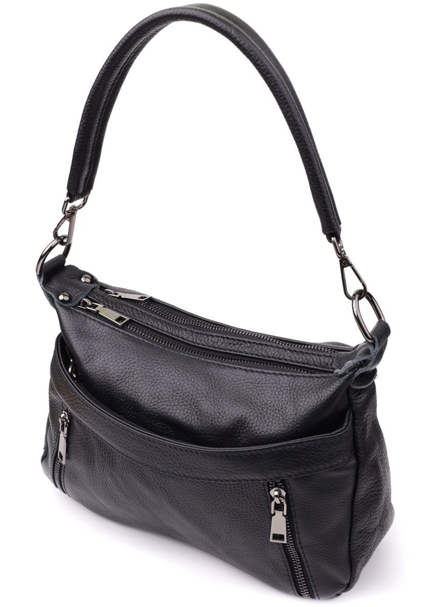 Сумка крос-боді на плече жіноча з натуральної шкіри середня Чорний 38344 Vintage (355245248)