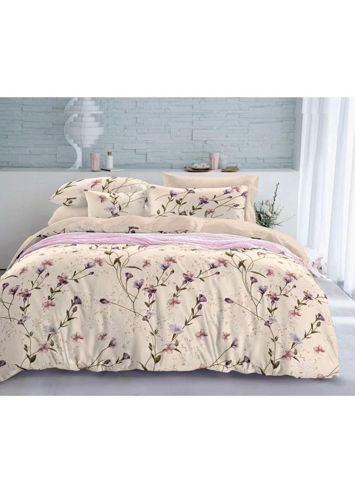 Постельное белье хлопковое Цветочек Двуспальное Простынь на резинке 180x200х20 Бязь Бежевое 50 х 70 No Brand (322706951)