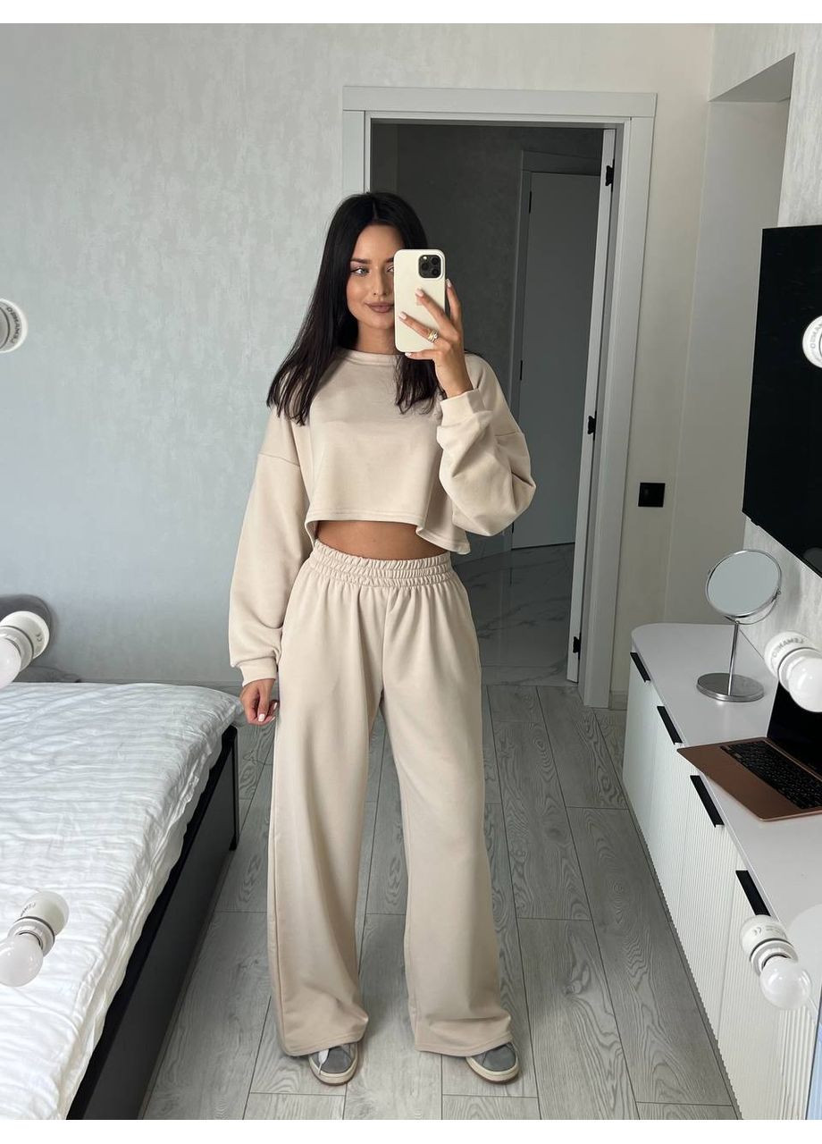 Укроп-свитшот со спущенным плечом и широкие брюки на резинке Adelante (348058714)