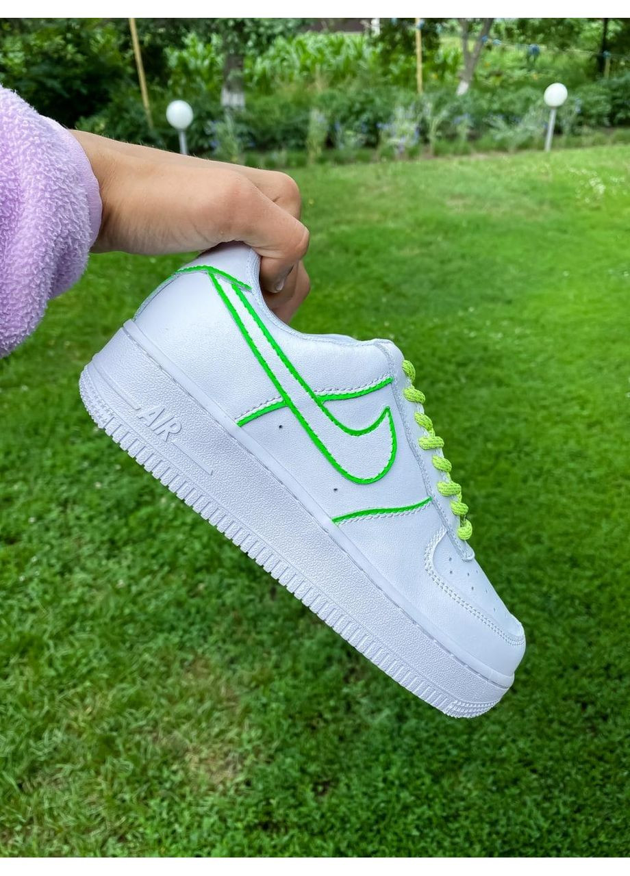 КРОССОВКИ ЖЕНСКИЕ NIKE AIR FORCE 1 LOW WHITE GREEN НАЙК АИР ФОРС 1 ПРЕМИУМ No Brand серые демисезоны (368868056)