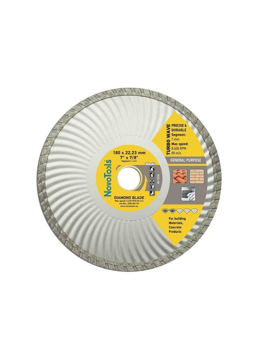 Диск алмазний турбохвиля 180мм х 7мм х 22,23мм Basic ТМ NovoTools (335403602)