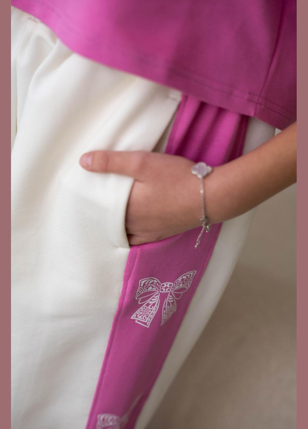 Рожевий літній комплект "бантики" з рожевою футболкою брючний IRmAS оверсайз