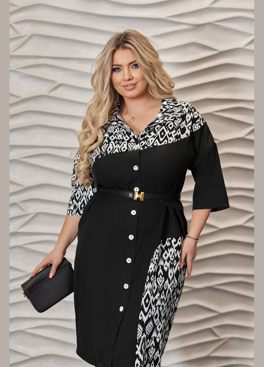 Черно-белое женское платье рубашка бирюзового цвета New Trend