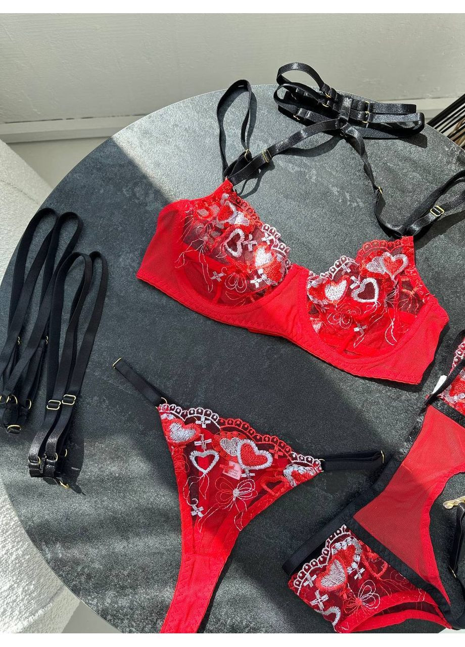 Червоний балконет комплект жіночої білизни | яскрава спокуса, мереживний червоний Vital-Textile з кісточками поліестер, еластан