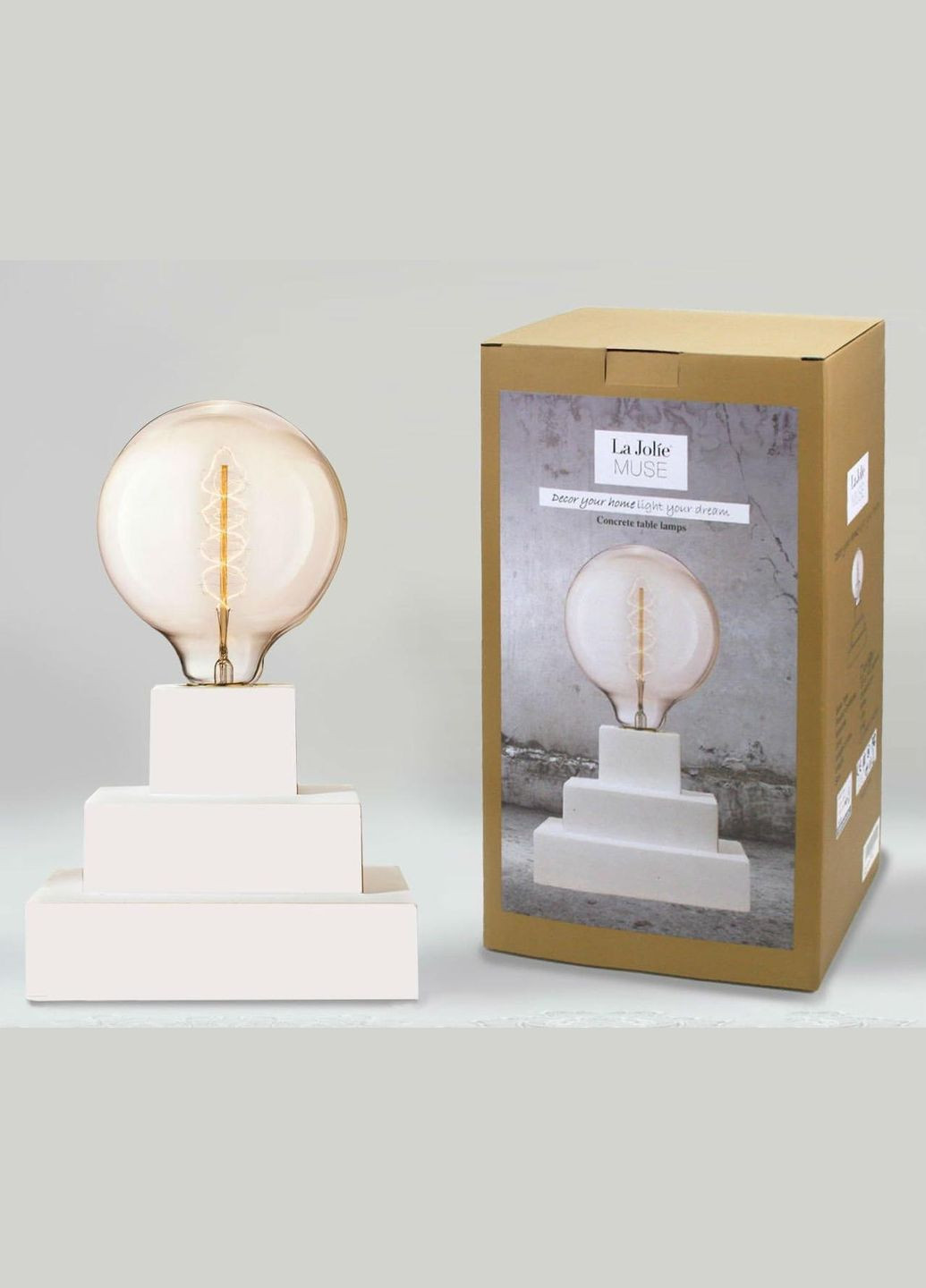 Винтажная настольная лампа MUSE с белым цементным пьедесталом 40 Вт 17.4см Белый No Brand (301221936)