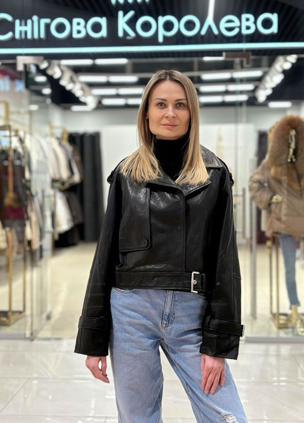 Чорна демісезонна жіноча куртка — авіатор зі шкіри joomba Ece