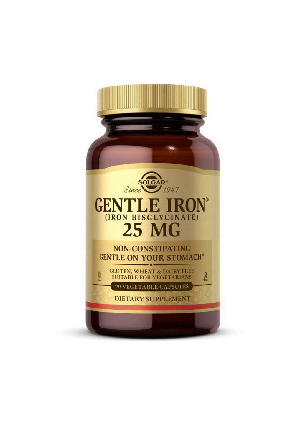 Вітаміни і мінерали Gentle Iron 25 mg (iron bisglycinate) (90 veg caps) Solgar (296616906)