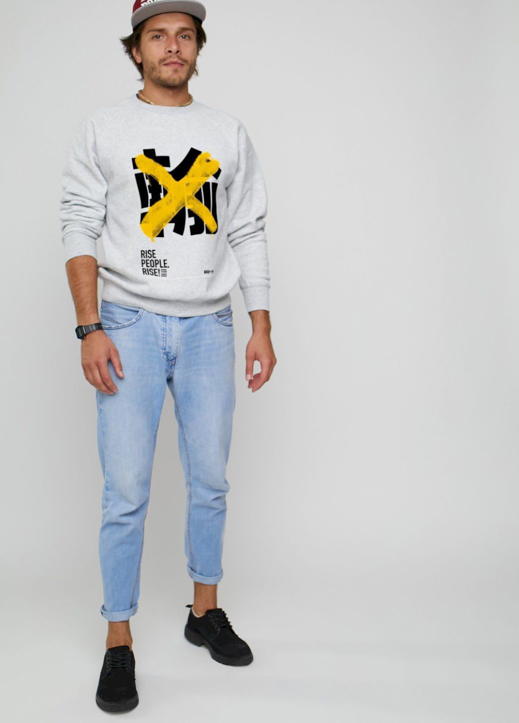 Сірий світшот чоловічий сірий "rise people, rise!" YAPPI малюнок (303772837)