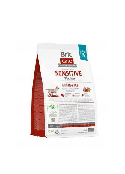 Сухий корм Dog Grain-free Sensitive для собак з чутливим травленням, беззерновий з олениною, 3 кг Brit Care (349823541)