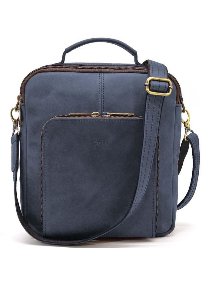 Сумка планшет через плече з натуральної шкіри чоловіча для документів та телефону середня Синій 40290 TARWA (361348756)